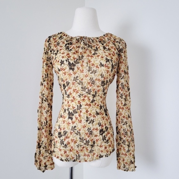 *Free With Purchase* Y2K long sleeve sheer blouse wrinkled texture floral - Picture 1 of 12